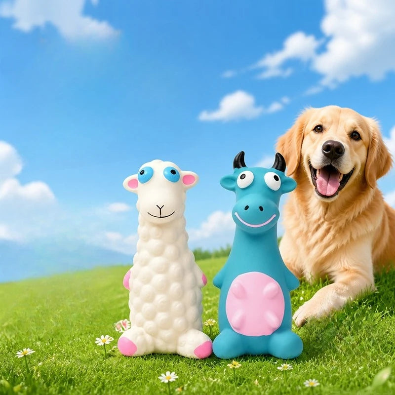 Brinquedos de látex para animais de estimação: brinquedos de borracha para mastigar, com formatos de boi e ovelha, ideais para limpar os dentes dos cães. Brinquedo para mastigar resistente a mordidas, com som, para cães.