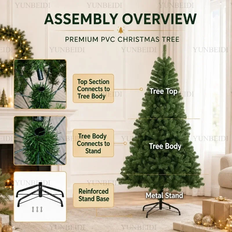 Árvore de Natal Artificial Grande em PVC com Luzes LED, de 120cm a 300cm, Decoração para Festa de Natal e Ano Novo em Família