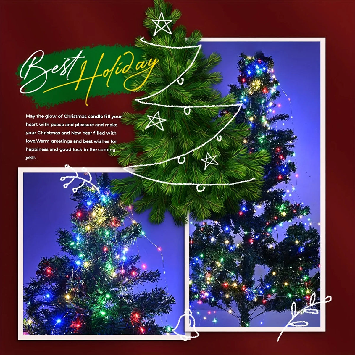 Luz decorativa para árvore de Natal, luz de ambiente alimentada por USB, adequada para uso interno e externo, decoração de Natal e feriados.