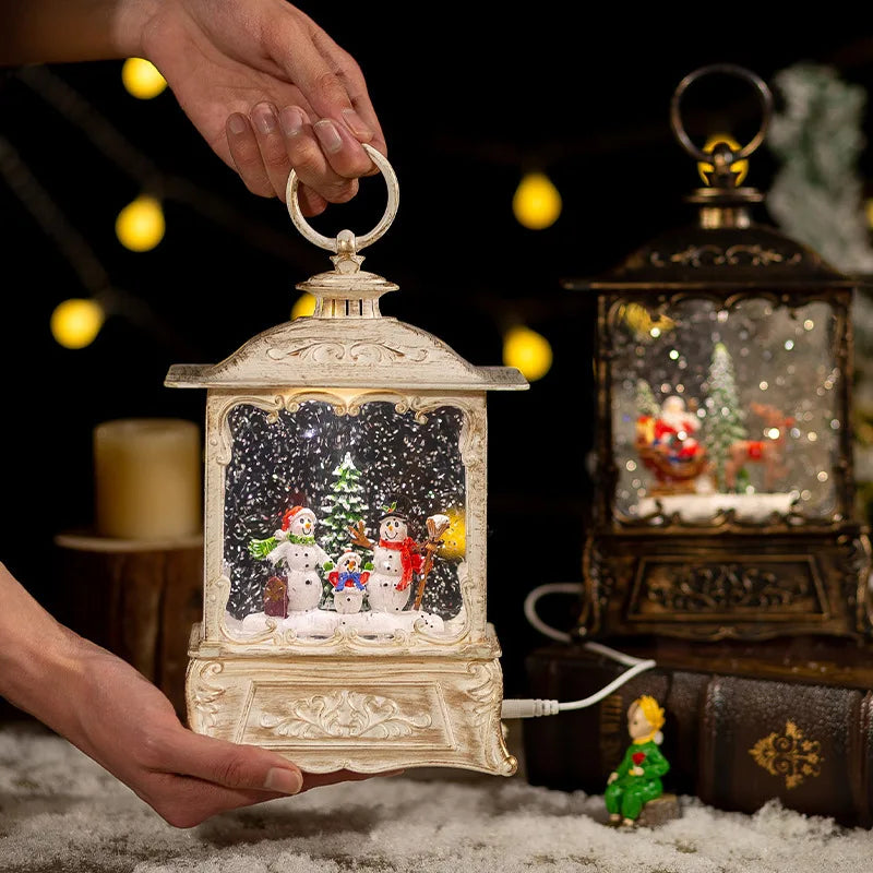 Caixa de música de natal com luzes de natal de cristal ornamentos decoração festiva para festa em casa decoração de mesa clássico presente de natal