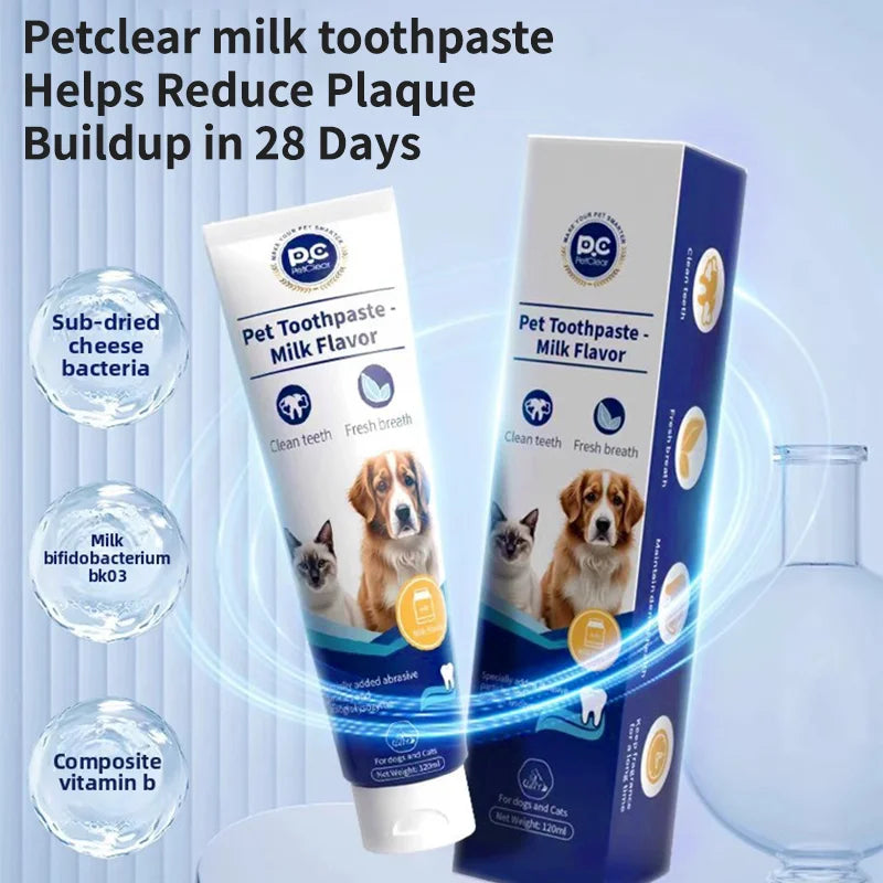 PetClear 120g de pasta de dente para animais de estimação com sabor de leite - remover tártaro, dentes limpos, refrescar a respiração, reduzir a placa para animais de estimação