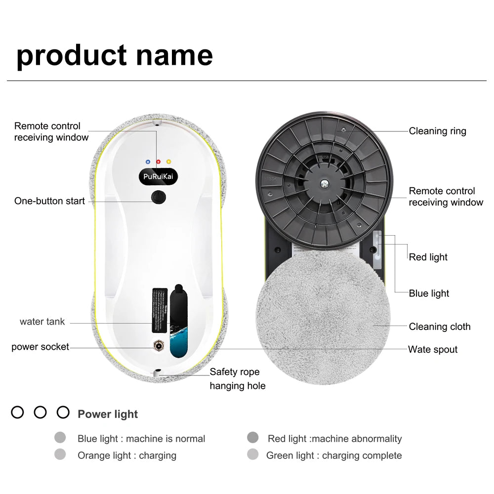 Robô de Limpeza Automático para Janelas PuRuiKai, Com Sistema Inteligente de Detecção de Bordas, Limpador de Vidros Robótico