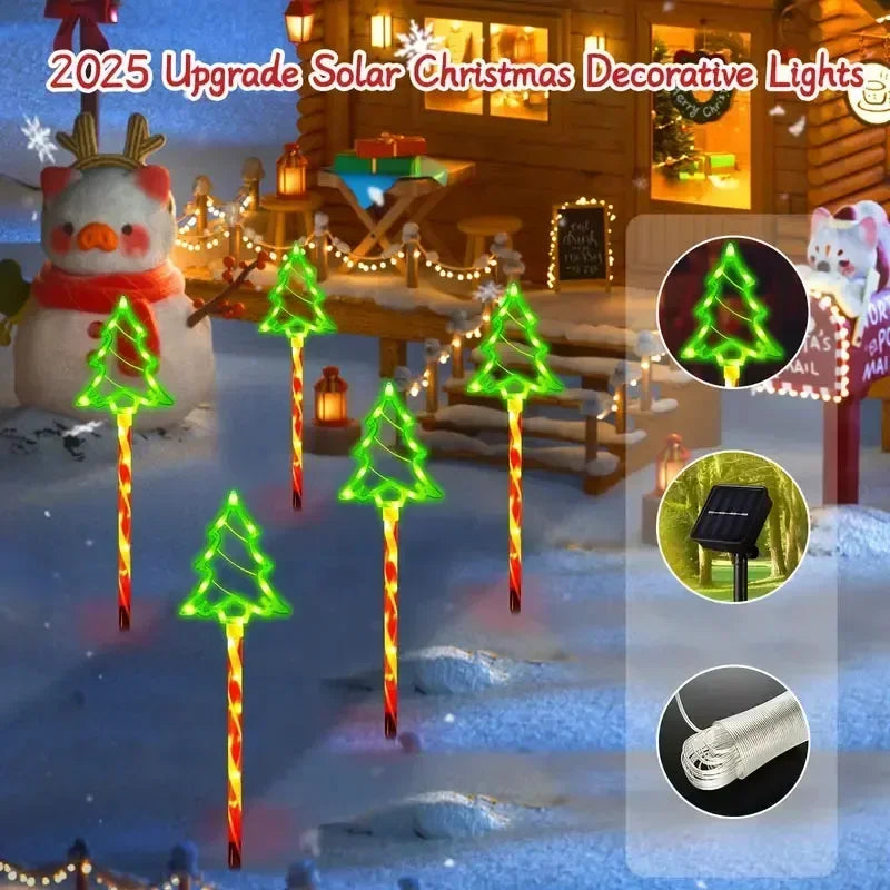 Solar led luzes da árvore de natal ao ar livre lâmpada à terra boneco de neve papai noel decoração colorida iluminação para pátio varanda jardim