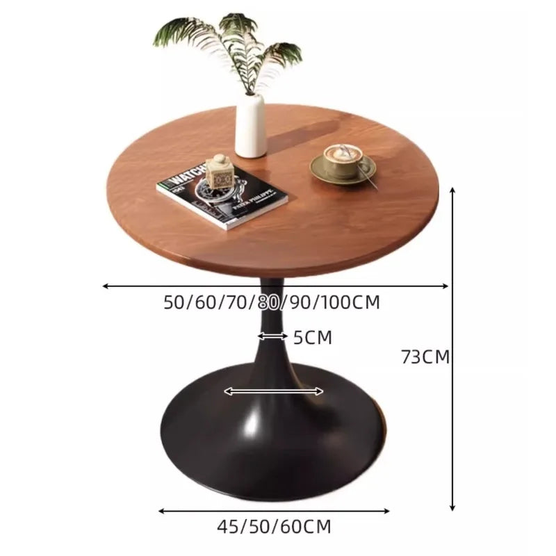 Mesa redonda, mesa de jantar de madeira para uso doméstico, mesa lateral, mesa de café para negociações, mesa redonda para café, base de metal em aço carbono