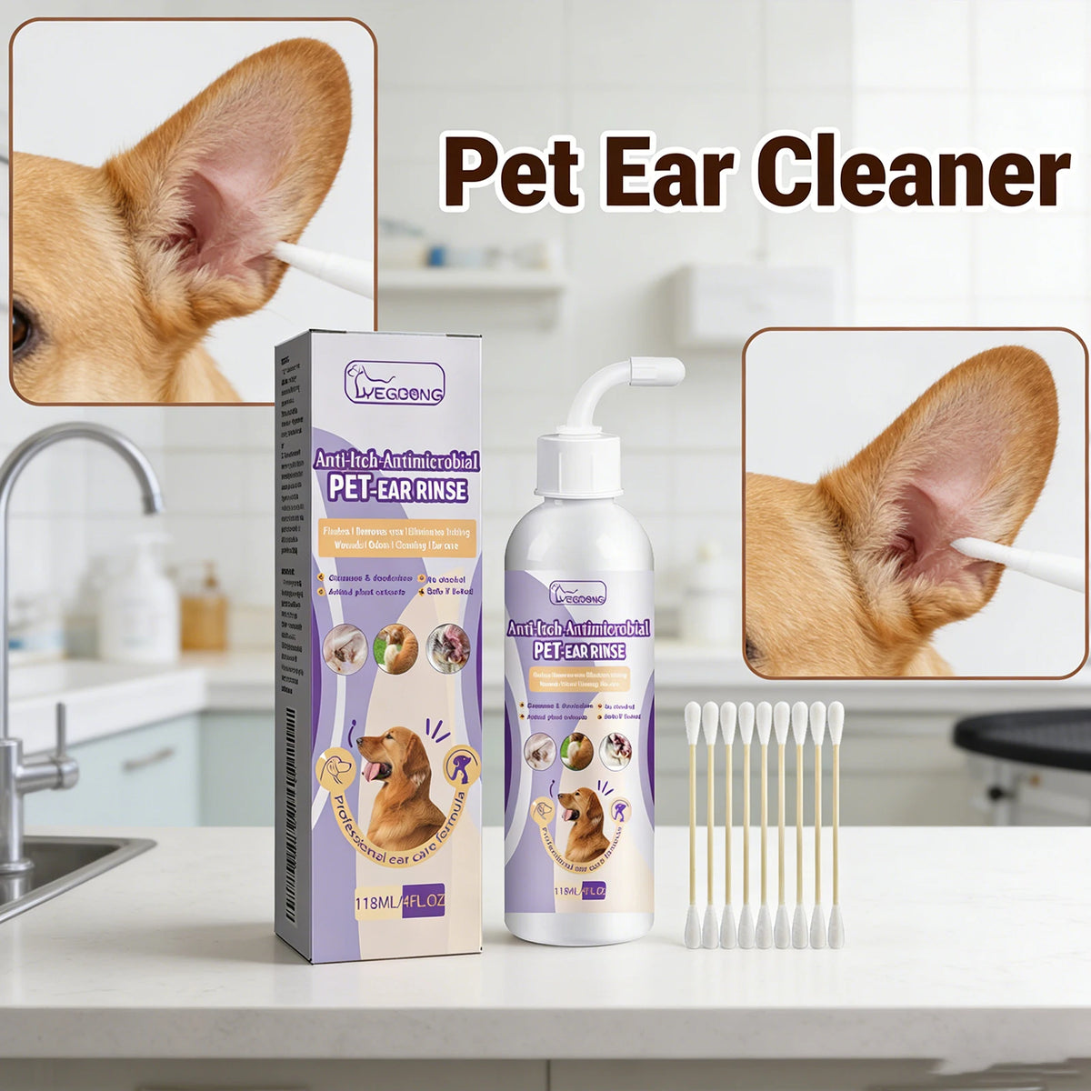 Limpador de ouvidos para cães e gatos, alivia o odor, remove cera dos ouvidos, gotas de limpeza suave, previne coceira