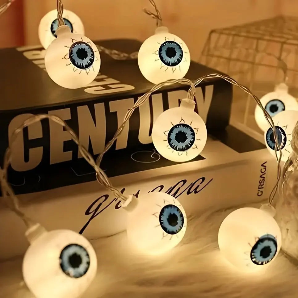 Decorações de Halloween, Luzes de Cordão em Forma de Olho, Luzes LED de Fada, Decoração de Festa de Terror, Funcionamento a Bateria