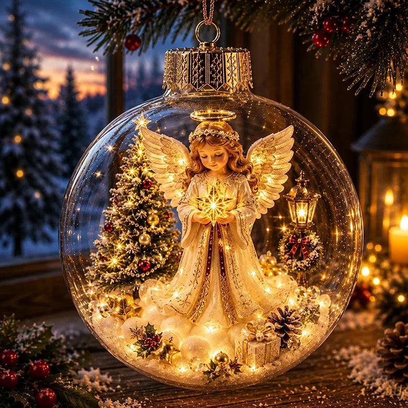 Bola de Diorama de Natal Transparente, Enfeite Luminoso, Cenário Festivo, Enfeite para Pendurar na Árvore de Natal, Decoração de Inverno para Festas e Casa, Enfeite para Janela, Natal