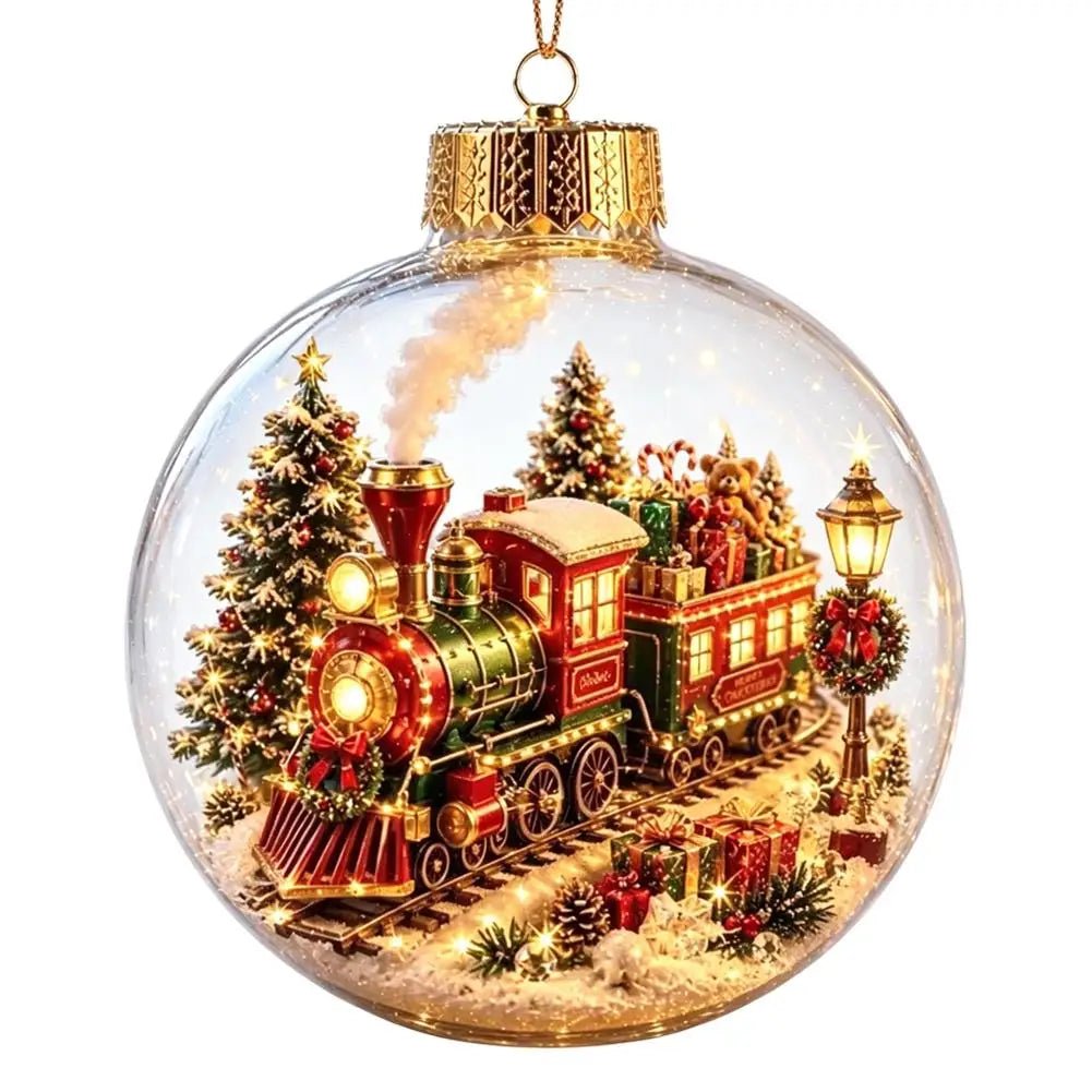 Decorações de Natal com Luzes, Criativas, com Temas de Quebra-Nozes, Rena, Boneco de Neve, Árvore de Natal Brilhante, Pingente de Bola de Cristal