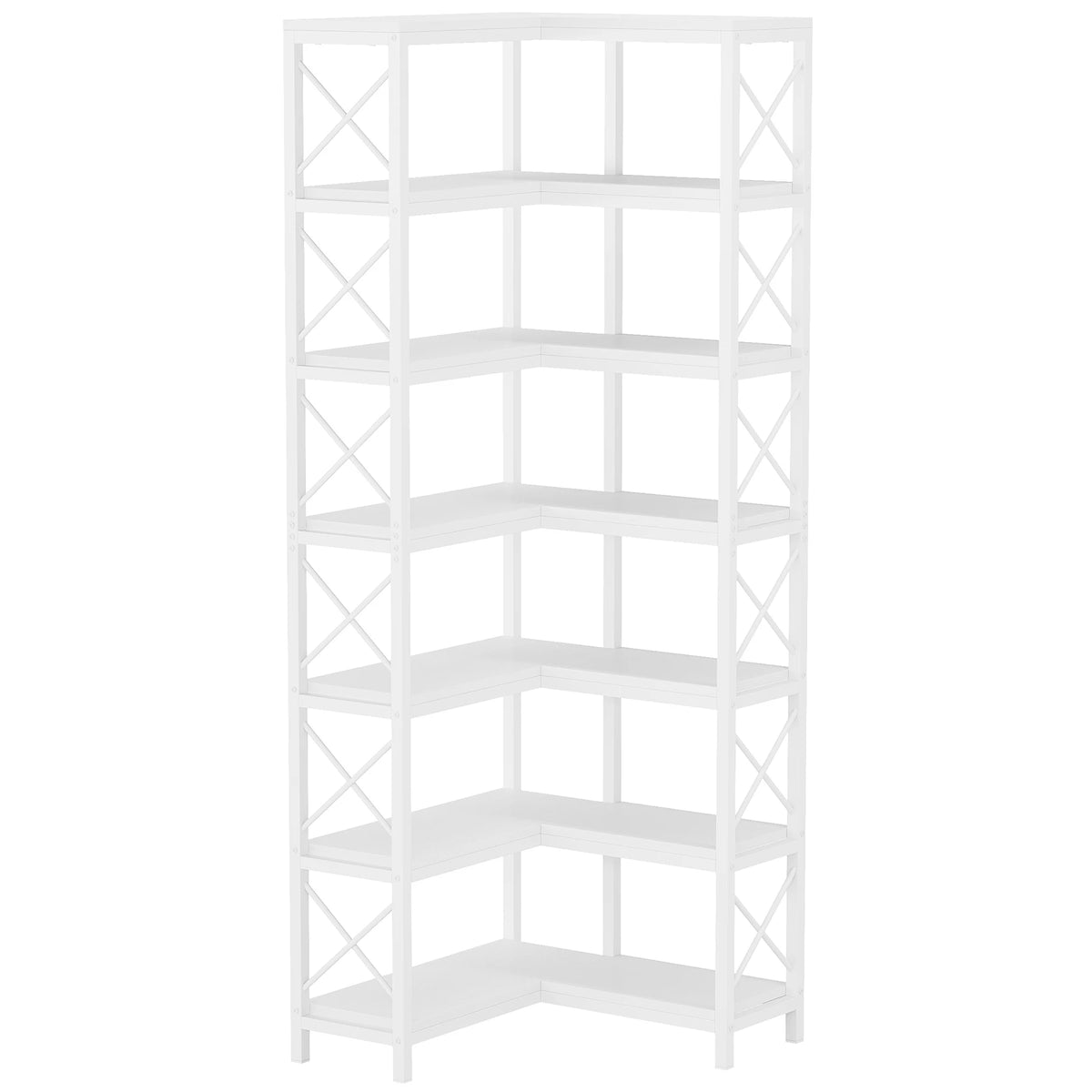 Tribesigns Estante de canto com 7 prateleiras, grande estante de canto moderna, prateleira de exibição de armazenamento de prateleira de canto alta de 7 camadas com estrutura de metal