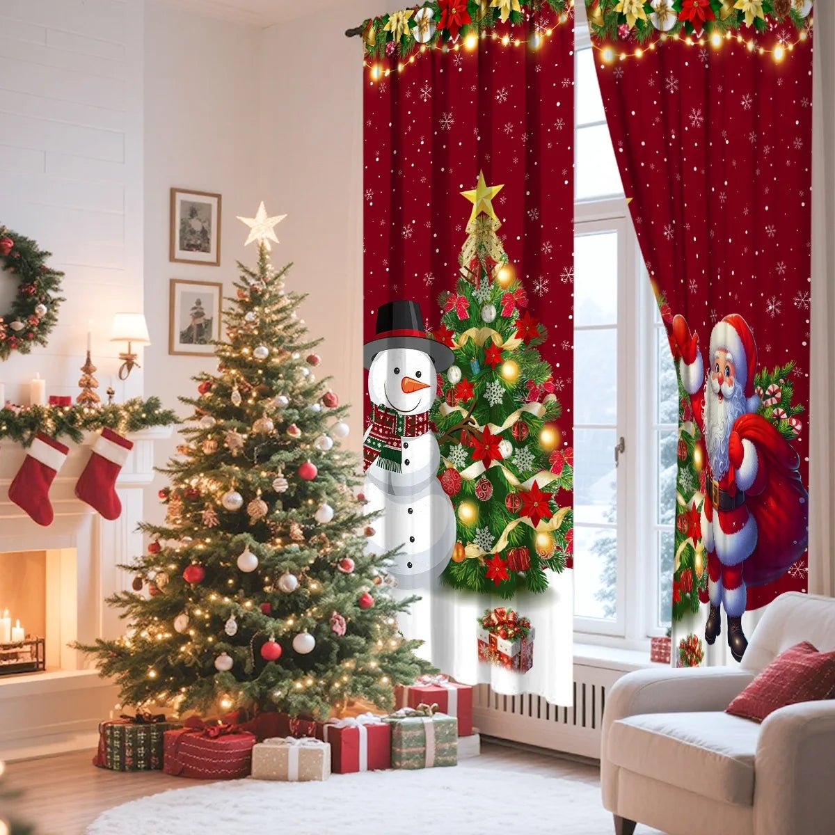 1/2 peças de cortina de Natal, decoração de Feliz Natal para casa, cortina de Natal 2025, enfeites de janela, presente de Natal 2026.