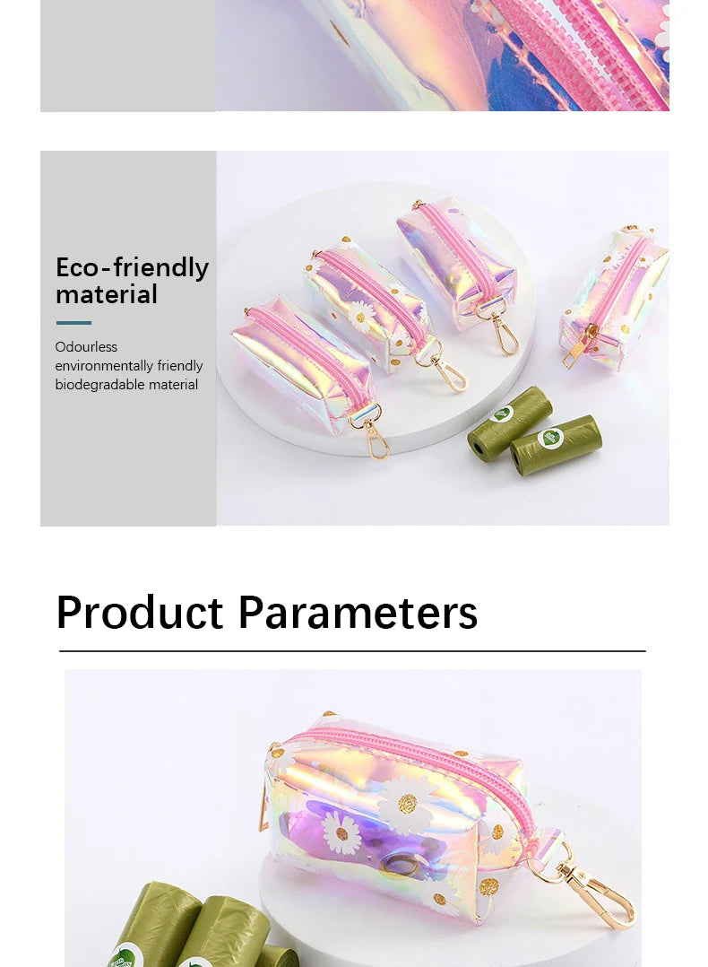 Novo pet cocô selecionador de couro a laser saco lixo escudo colorido transparente alto volume biodegradável dispensador suprimentos para animais estimação