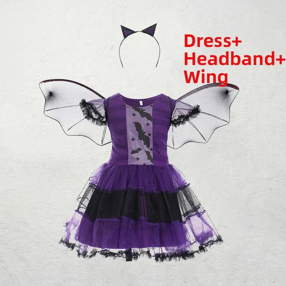 Crianças traje de bruxa meninas conto de fadas feiticeiro vestido crianças halloween abóbora roupas bebê bat aranha festa cosplay outfit 2-15t