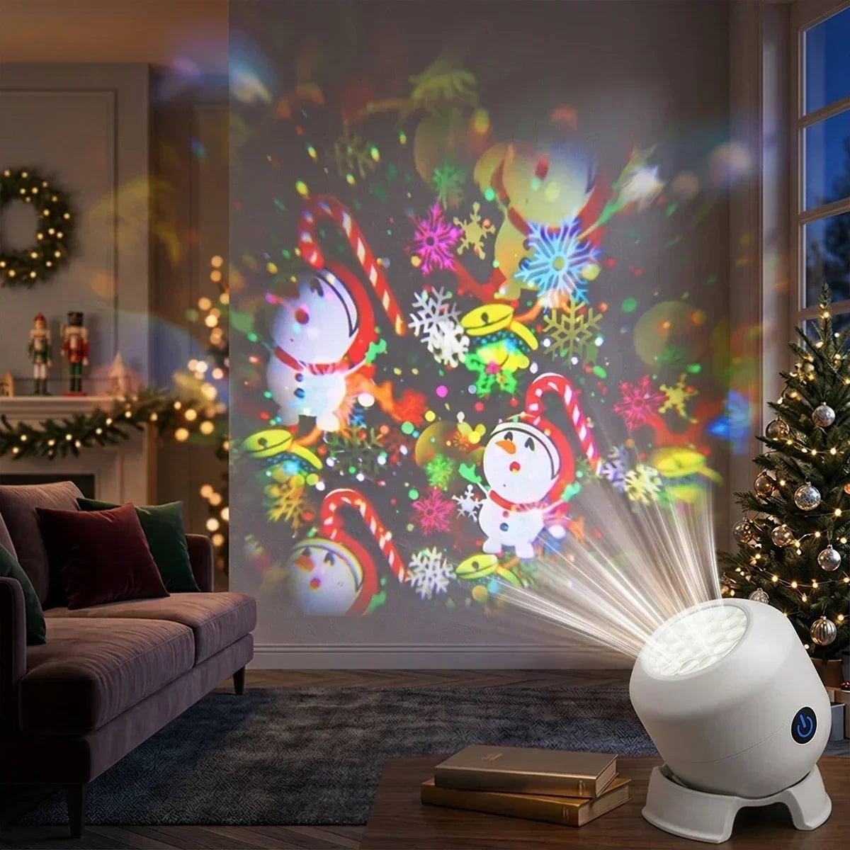 Projetor de Luz de Natal com 22 Padrões, Lâmpada de Projeção LED Rotativa, Papai Noel, Floco de Neve, Alce, Decoração de Natal, Luz Noturna Recarregável