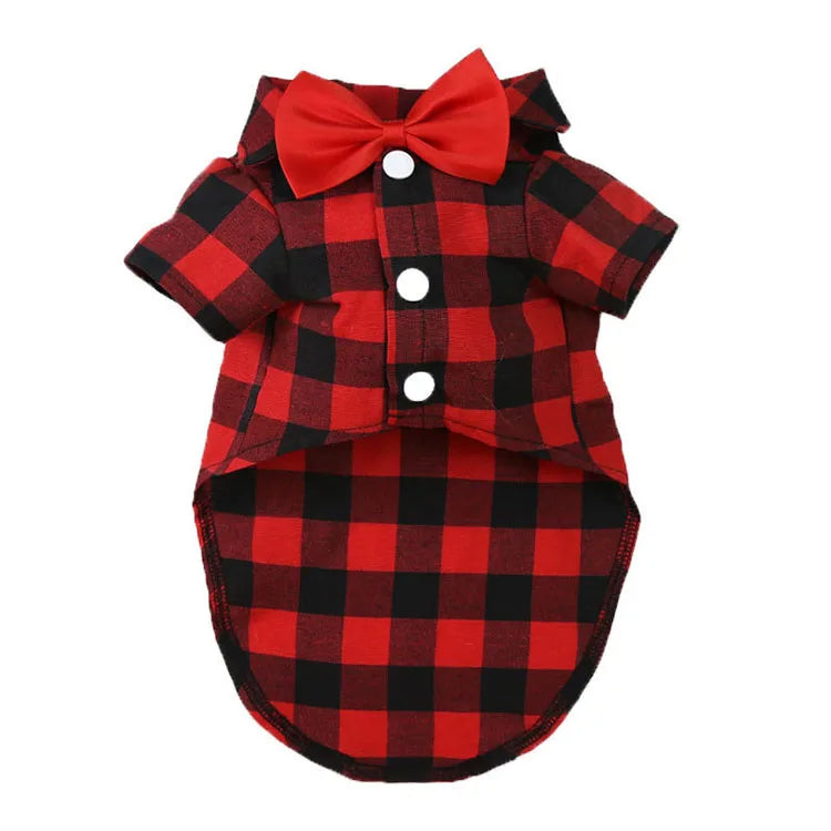 Cão de estimação roupas xadrez camisa terno gravata vestido primavera verão filhote de cachorro casaco teddy bear pomeranian colete pequeno-médio cão gato animal de estimação traje