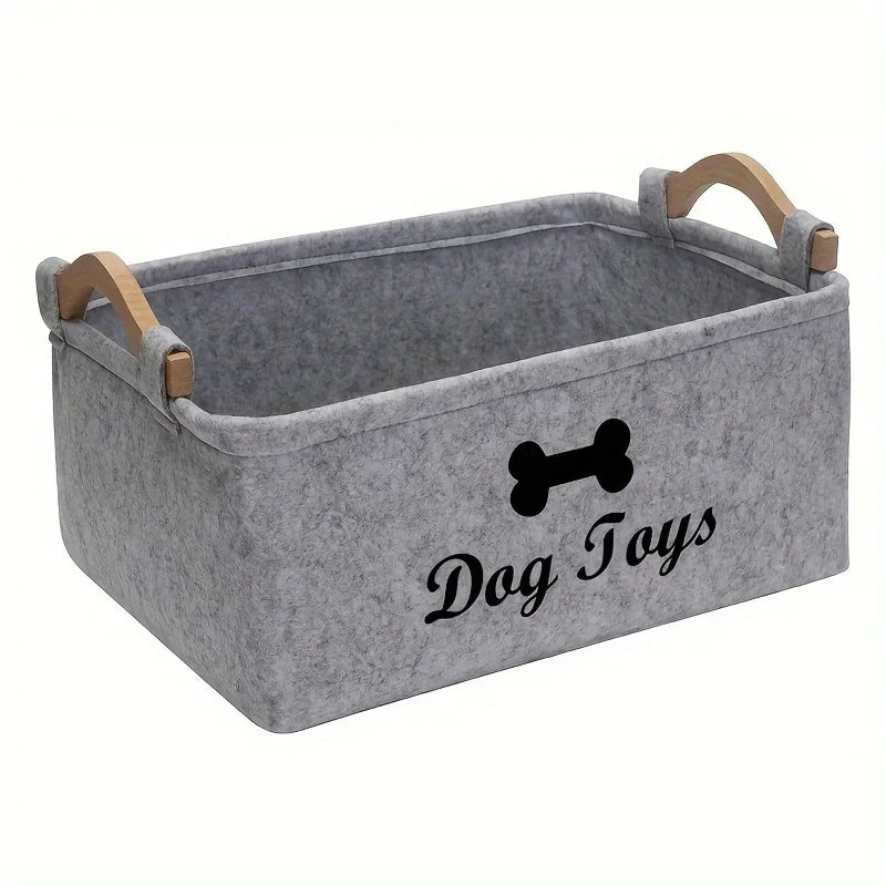 Cesta de Armazenamento de Brinquedos para Animais de Estimação em Feltro Estilosa - Organizador Durável para Brinquedos de Gato e Cachorro
