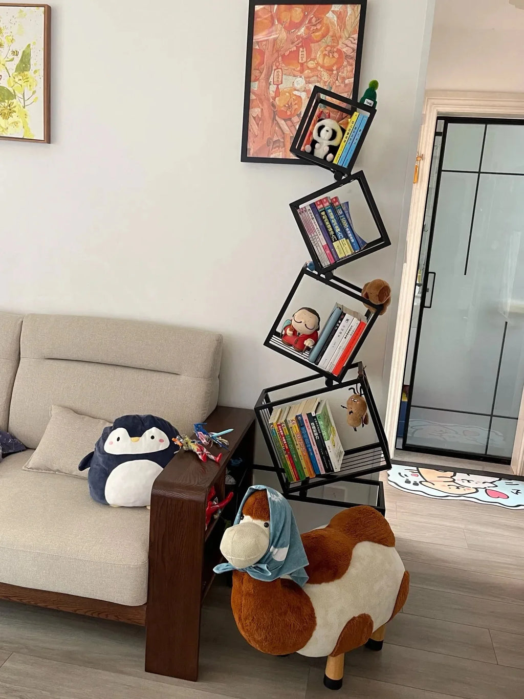 Decoração moderna para sala de estar, prateleira de arte em ferro, escritório, estudo, estante, armazenamento multicamadas para organizar livros e decorações
