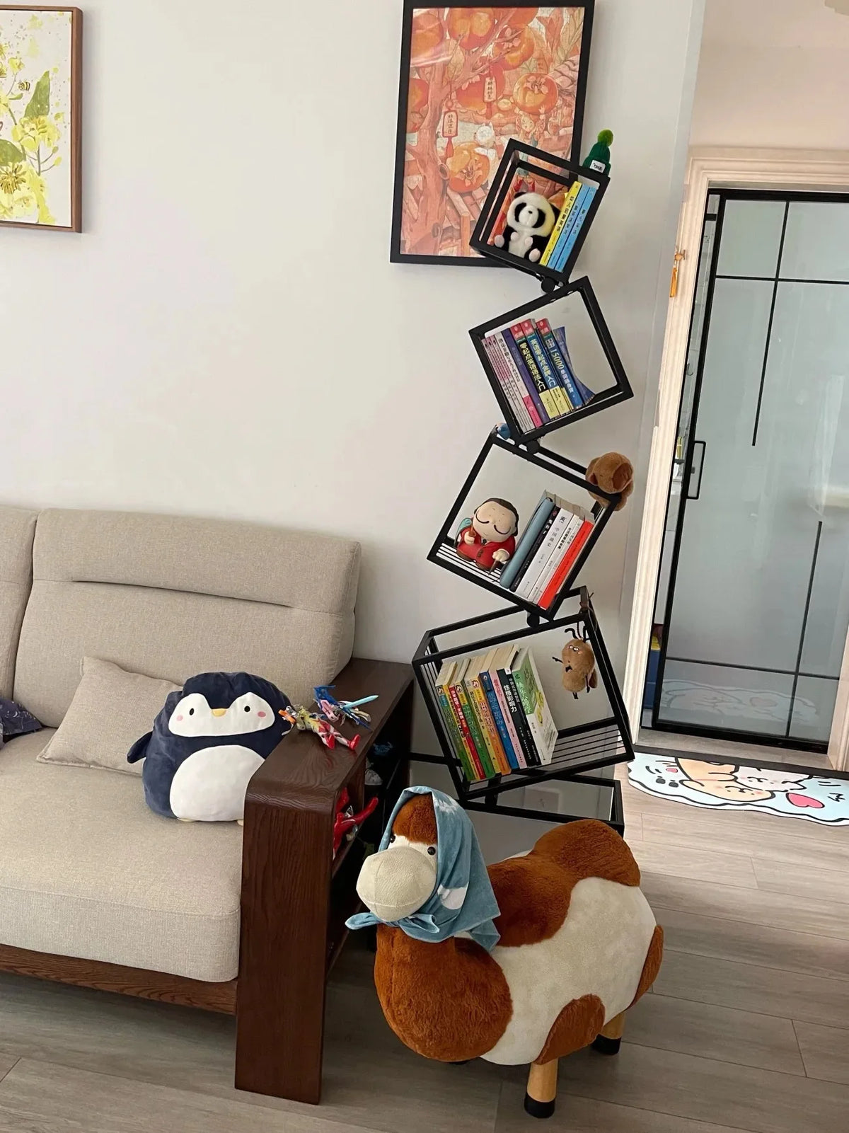 Decoração moderna para sala de estar, prateleira de arte em ferro, escritório, estudo, estante, armazenamento multicamadas para organizar livros e decorações