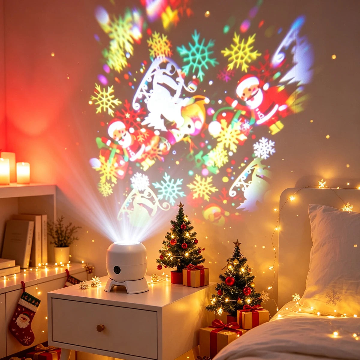Projetor de Luz Rotativo de Natal com 22 Padrões, Lâmpada Noturna LED, Projetor de Luz com Boneco de Neve, Papai Noel, Floco de Neve, Rena e Alce