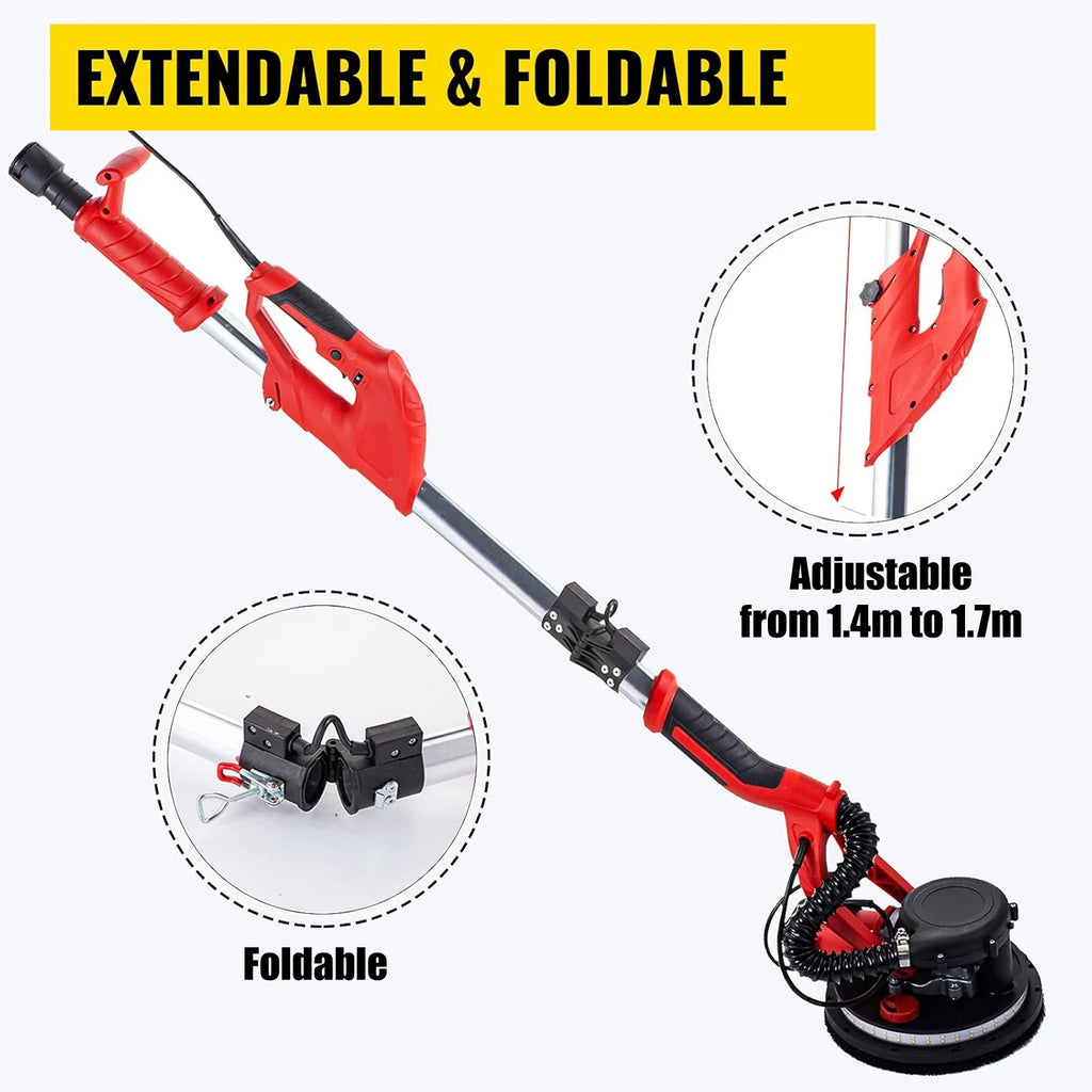 SucceBuy 850W Lixadeira para drywall Velocidade variável 800-1750 RPM Lixadeira elétrica para drywall Lixadeira dobrável com alça de telescópio