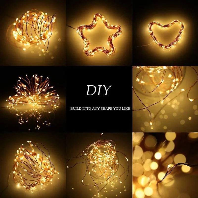 Decorações para Árvore de Natal, Luzes de Cordão Solares para Jardim Externo, Luzes de Fio de Cobre LED para Festas em Casa, Casamentos, Ano Novo 2027