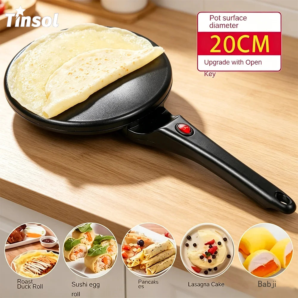 Máquina de waffle elétrica TINSOL, máquina de fazer bolos, máquina de assar pizza para o café da manhã, chapa para panquecas, frigideira antiaderente, frigideira para rolinhos primavera.