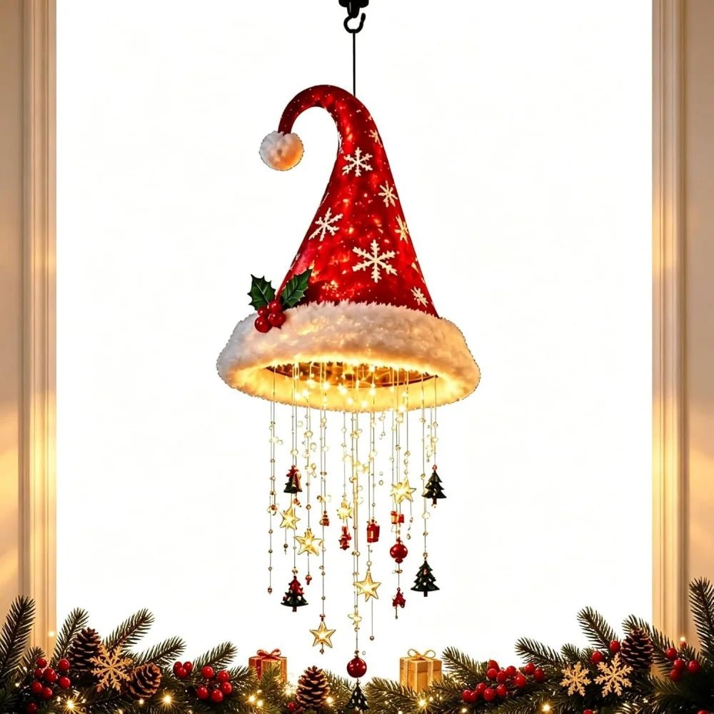 Chapéu de Papai Noel Iluminado com Flocos de Neve, Pendente para Árvore de Natal, Lanterna Suspensa, Decoração de Natal para Casa, Presentes para Festa de Ano Novo