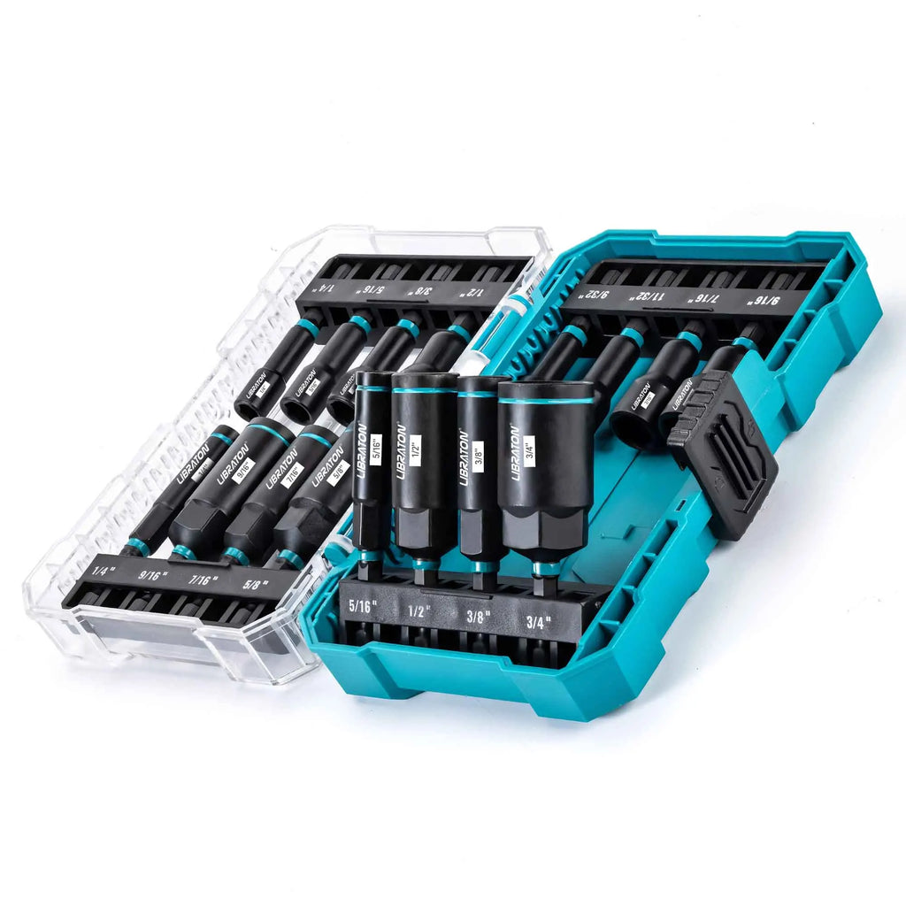 16x conjunto de driver de porca magnética sae driver de porca para broca de impacto conjunto de driver de porca profunda conjunto de bits de driver de impacto com caixa de ferramentas para reparo de carro