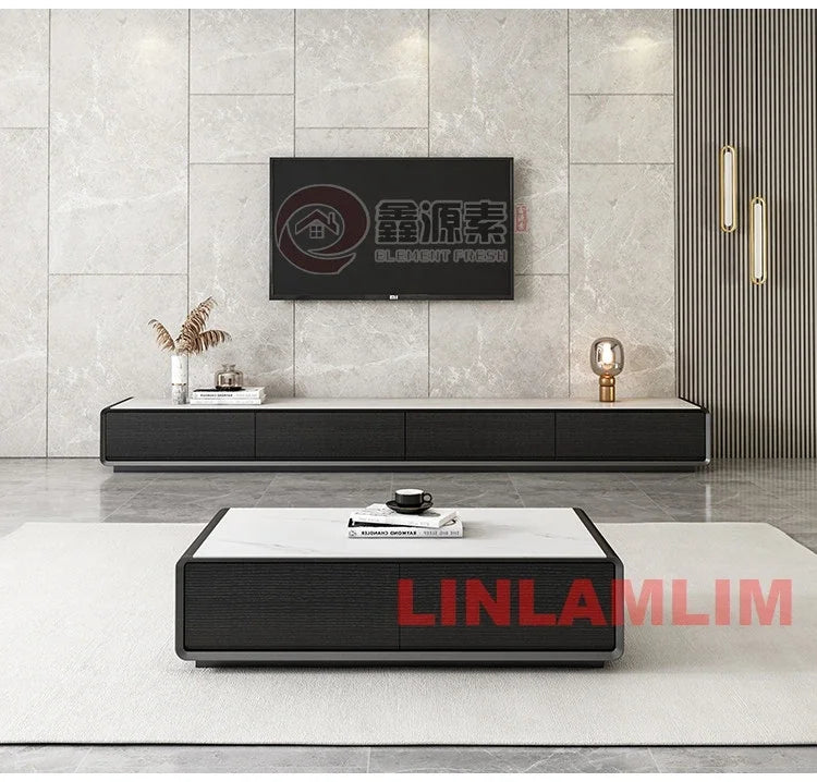 Mesa de Café e Rack para TV com Armários de Armazenamento, Conjunto de Móveis Modernos Brancos para Sala de Estar, Conjunto de Centro de Entretenimento Contemporâneo
