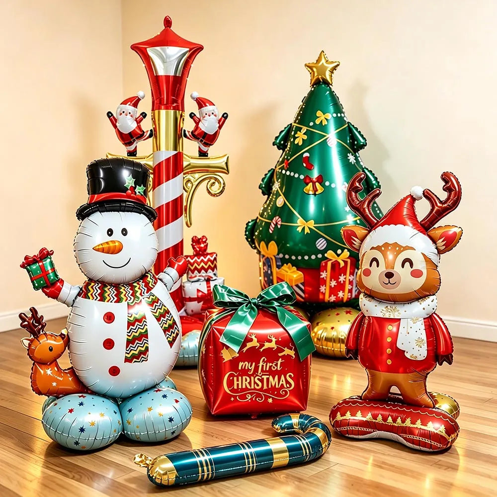 Balão Metalizado de Natal: Boneco de Neve, Rena, Árvore de Natal, Caixa de Presente, Bengala Doce, Luminária de Rua - Decoração de Festa de Inverno e Natal