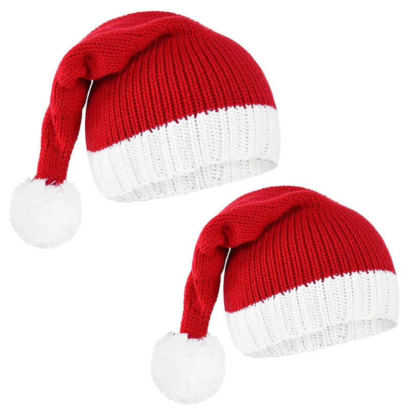 Gorro de Natal Tricotado 2026 com Pompom Fofo para Adultos, Touca Macia de Papai Noel, Presente de Ano Novo para Família, Decoração de Natal