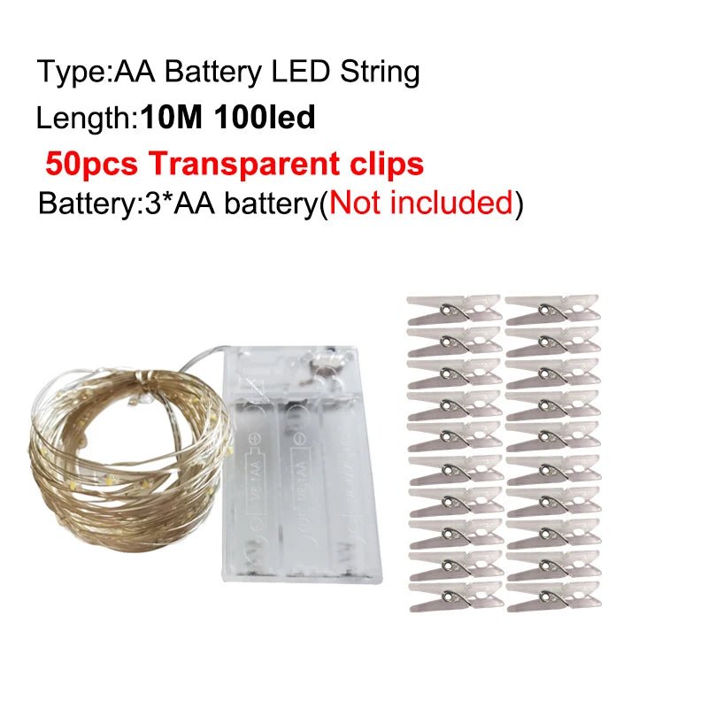 LED String Lights Photo Clip USB Bateria Operado Guirlanda Fada Lâmpada Decoração De Natal Feriado Festa De Casamento Xmas Iluminação - Kasa & Pet