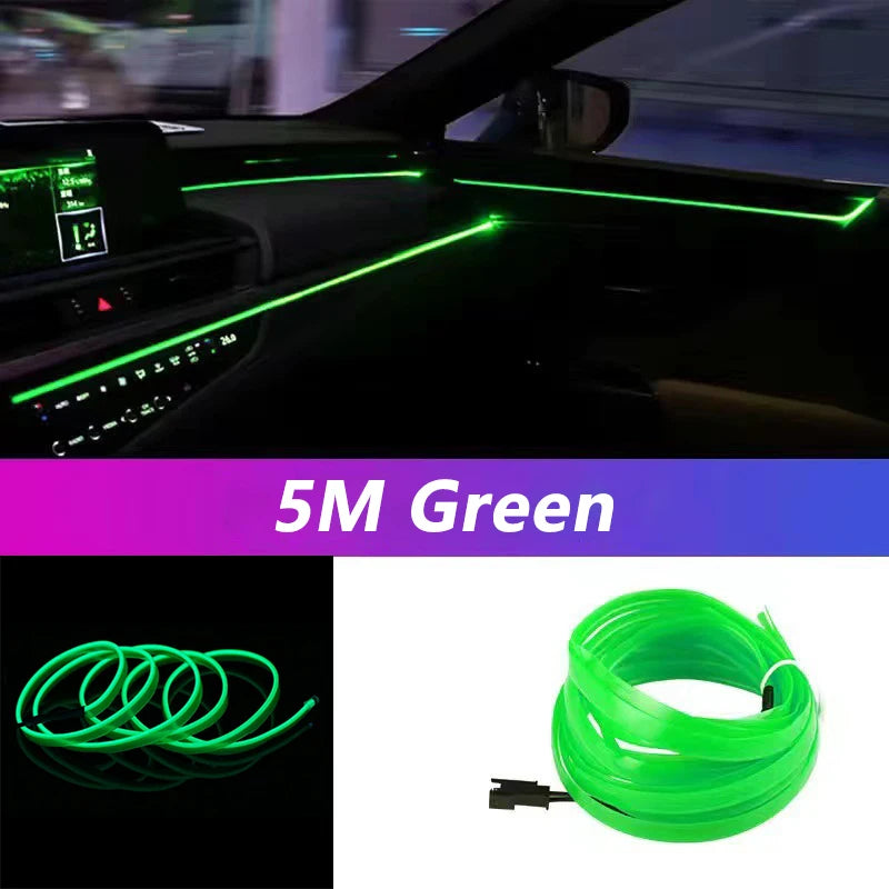 Carro Interior LED Strip Light, Neon EL Fiação, Lâmpada Decorativa para Auto, Luz Ambiente Flexível, Diodo de Festa Atmosfera, USB, 5m