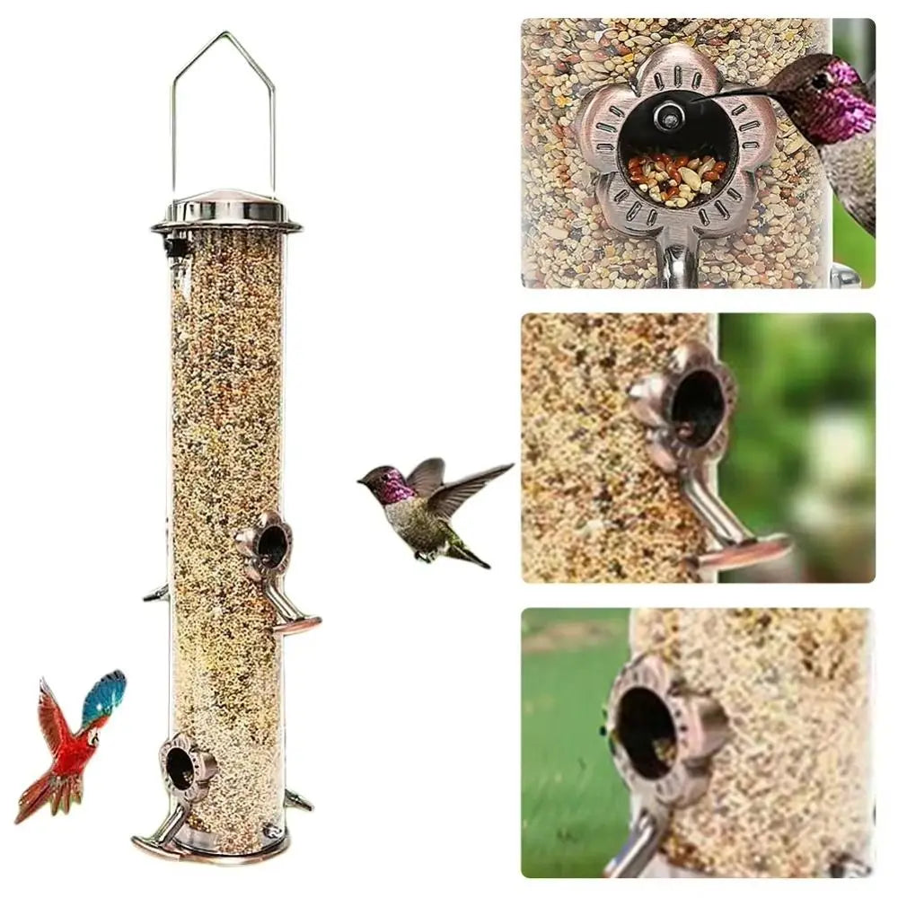 Alimentador de pássaros de metal, suprimentos para animais de estimação, à prova d'água, transparente, dispensador de comida para pássaros, automático, grande capacidade, tigela de alimentação de pássaros, papagaio