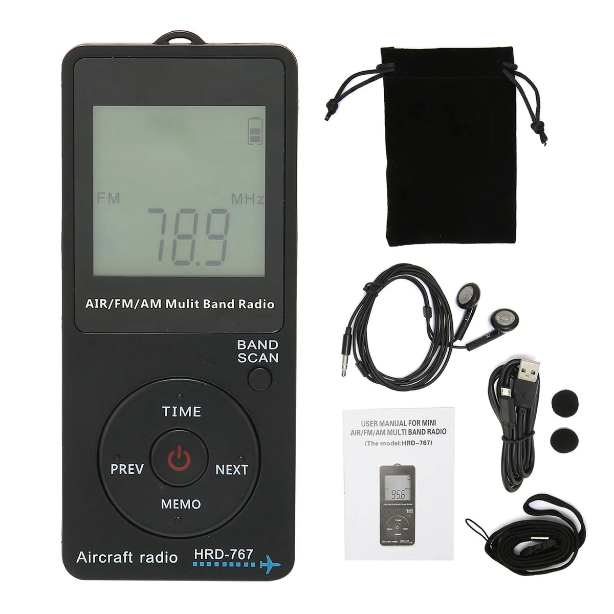 Aircraft Band Radio HRD‑767 Portable Radio Aircraft Band Automatic Power Off FM/AM/AIR Radio with Earphone Radio with Earphone