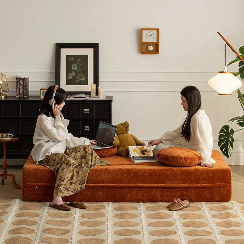 Sofá-cama com compressão a vácuo, sofá retrô, sofá dobrável duplo vintage para sala de estar, sofá modular de tecido para apartamento pequeno.