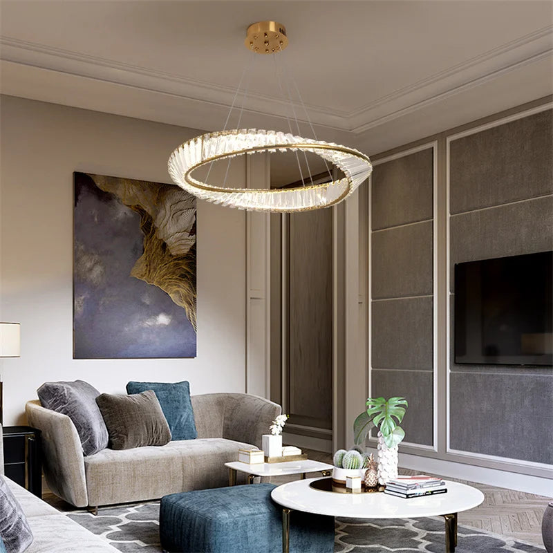 Led anel de luxo luzes pingente para sala estar jantar lustre moderno decoração casa lâmpada do teto nordic luminária lustre