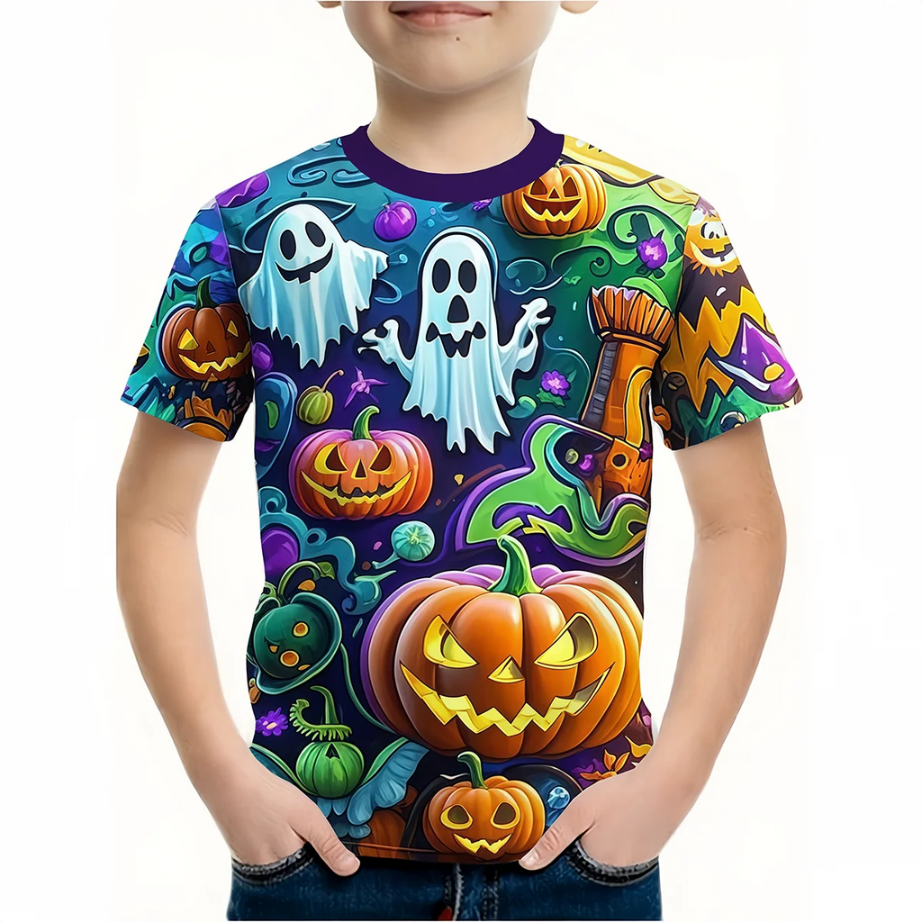 Menino roupas engraçado terror abóbora gráfico t camisa meninos meninas halloween manga curta topos 2-10y crianças presente de halloween festa camiseta