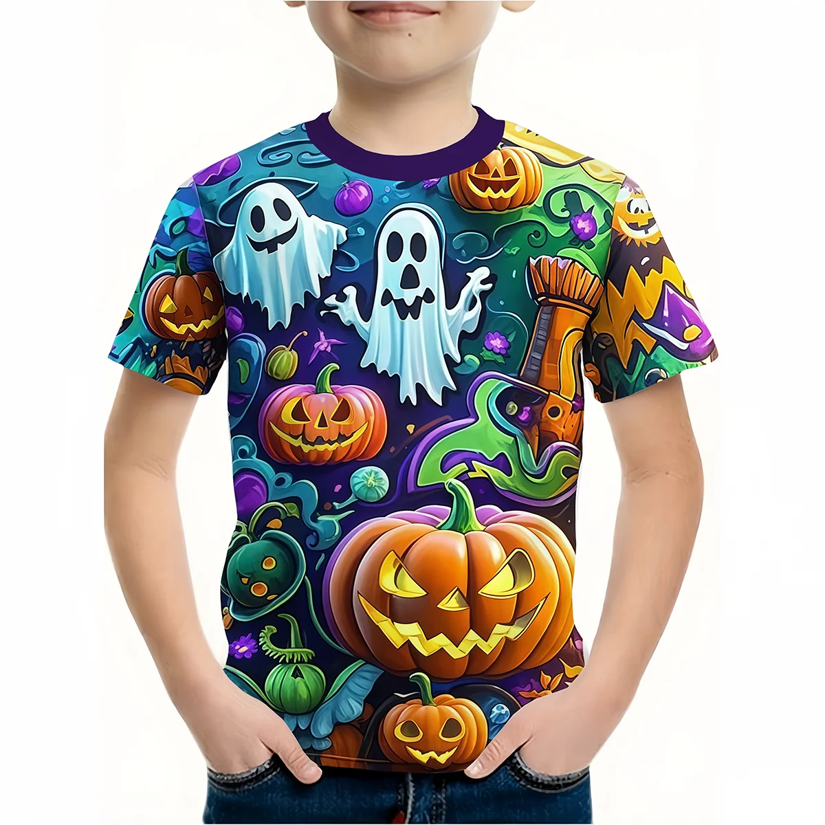 Menino roupas engraçado terror abóbora gráfico t camisa meninos meninas halloween manga curta topos 2-10y crianças presente de halloween festa camiseta