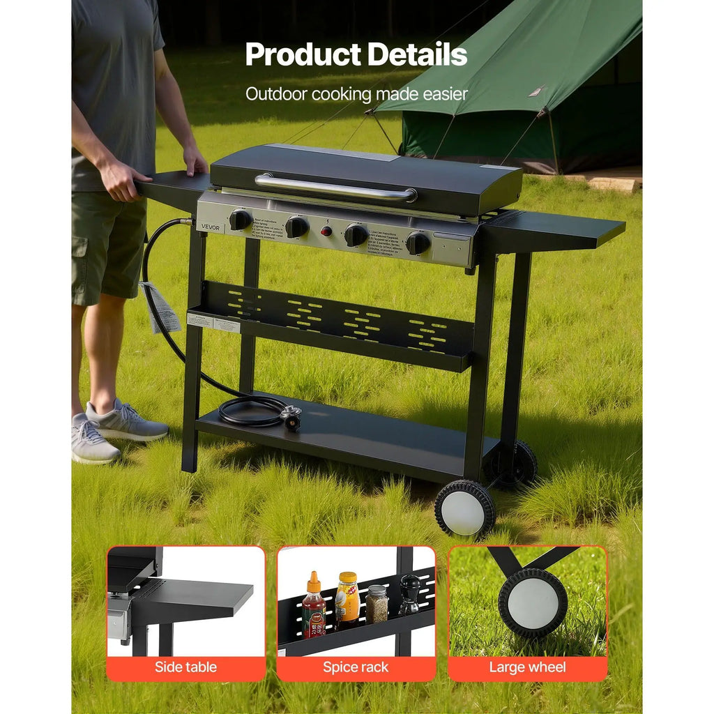 4-Burner Gas Propane Griddle 29-Inch Flat Top Grill Plate with Wheels Lid 28000 BTU Outdoor Electric Grills & Griddles