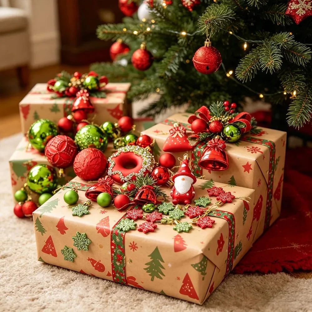 Conjunto de Bolas de Natal com Formatos Variados, Enfeites de Natal Inquebráveis para Pendurar, Bolas, Donuts, Gnomos, Pinhas, Decoração de Natal para Casa