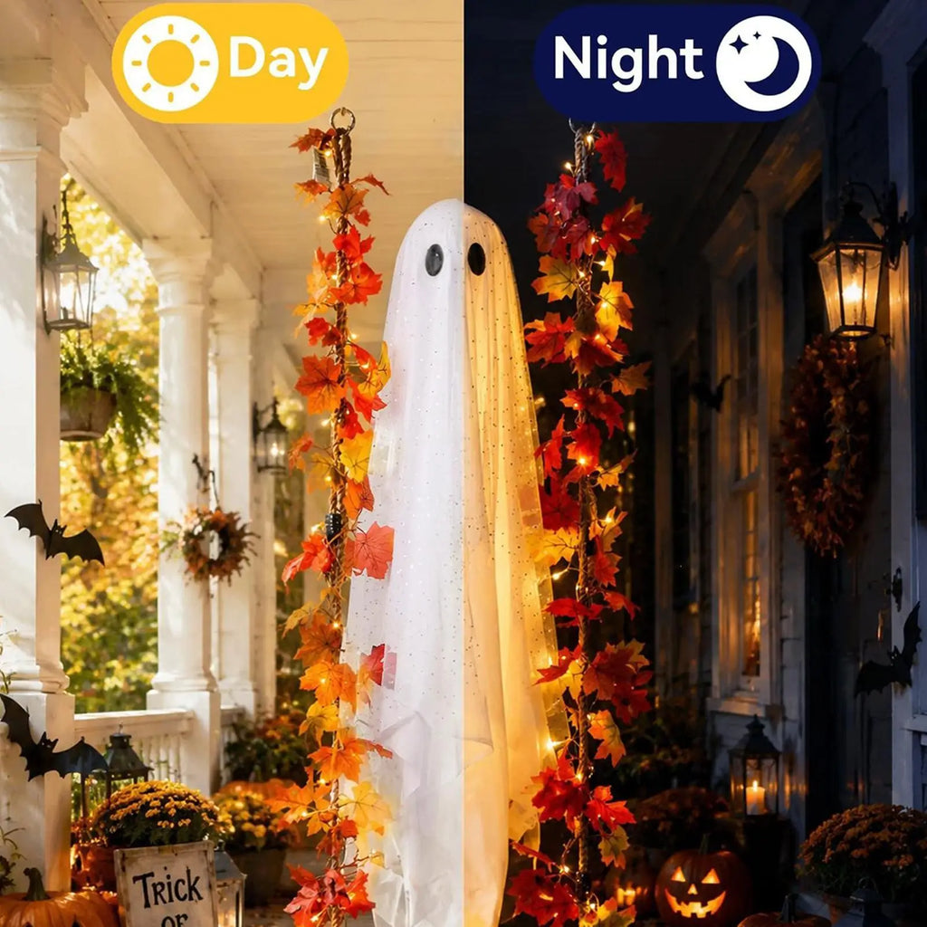 Decoração de Varanda para Halloween: Fantasma Balançante Brilhante com Chapéu de Bruxa e Luz para Pendurar no Jardim
