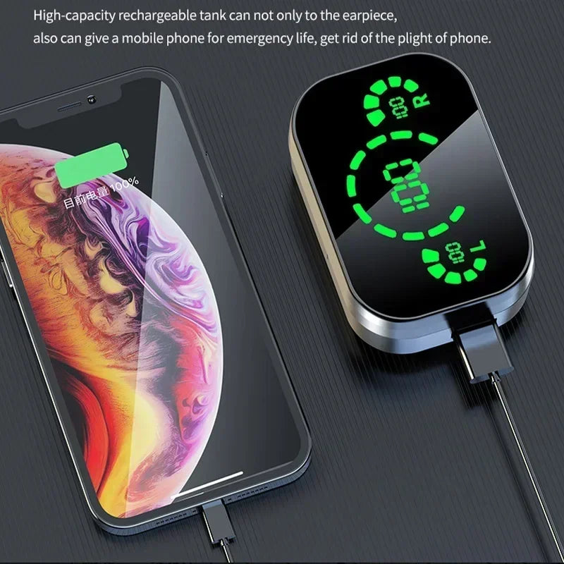Auriculares Bluetooth 5.4 sem fios, design semi-in-ear, bateria de longa duração com microfone e visor, ideais para estilos de vida ativos