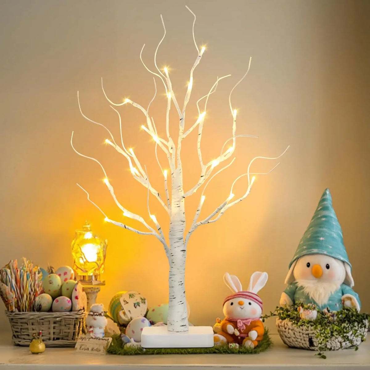 Árvore de bétula iluminada, árvore de natal com 24 LED, peça central de mesa luz de árvore artificial para casa, escritório, quarto, casamento