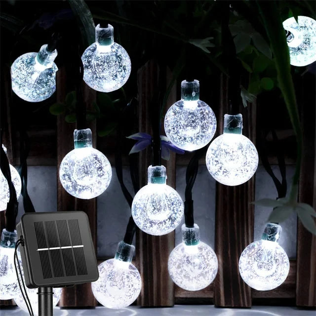 Solar led bola de cristal luz da corda 10m à prova dwaterproof água luzes fadas natal casamento guirlanda jardim gramado árvore decoração ao ar livre