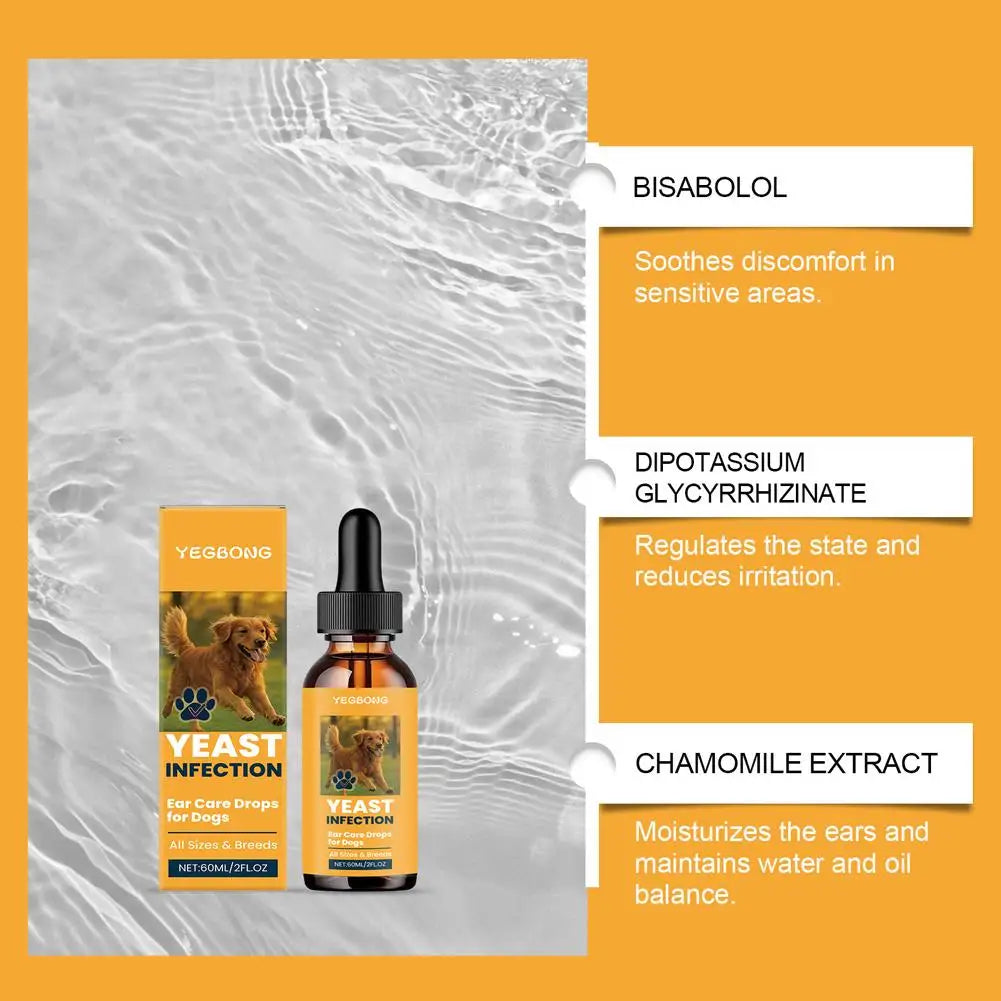 Gotas para ouvido de animais de estimação, 60ml, dissolvem cera de ouvido, removedor de odor, anti-coceira, natural, não irritante