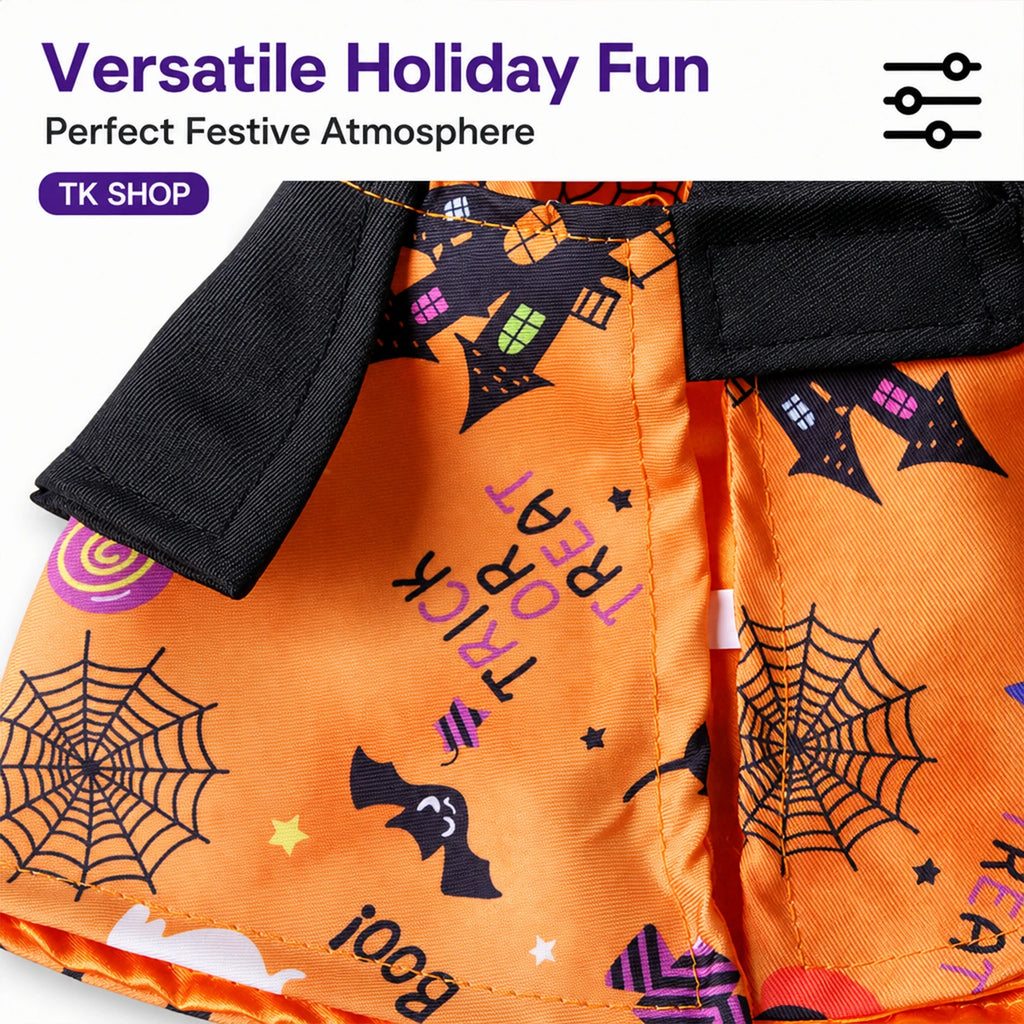 Fantasia de bruxa para Halloween, para gatos e cães de pequeno porte, com chapéu de bruxa e roupa estampada, cordão ajustável e fechos de velcro.
