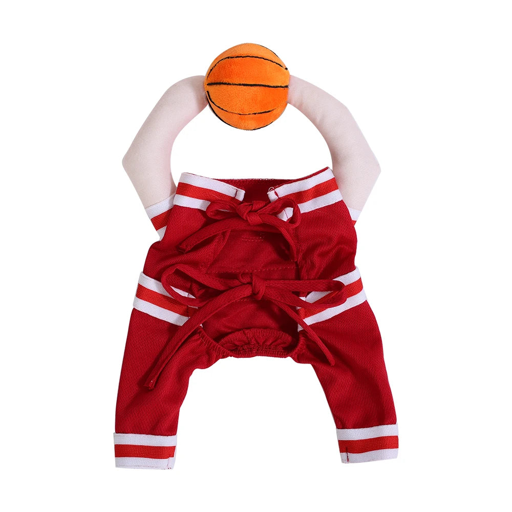 Fantasia de Basquete para Pets de Halloween com Bola 3D, Roupa Divertida de Cosplay Esportivo para Cães Pequenos e Médios, Vestuário para Pug, Sessões de Fotos e Brincadeiras