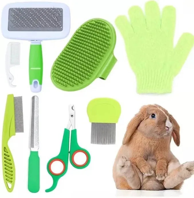 Kit de Beleza para Gatos com 8 Peças: Escova, Cortador de Unhas e Lixas, Kit de Higiene para Animais de Estimação, Pente Antipulgas