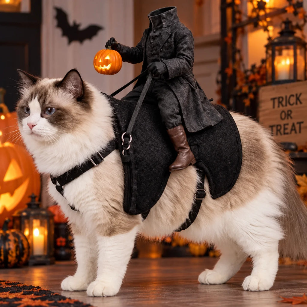 Fantasia de Halloween Cavaleiro Sem Cabeça para Animais de Estimação, Roupa para Gatos e Cães Pequenos, Capa de Boneca de Abóbora, Roupas de Cosplay para Festas, Decoração de Feriados