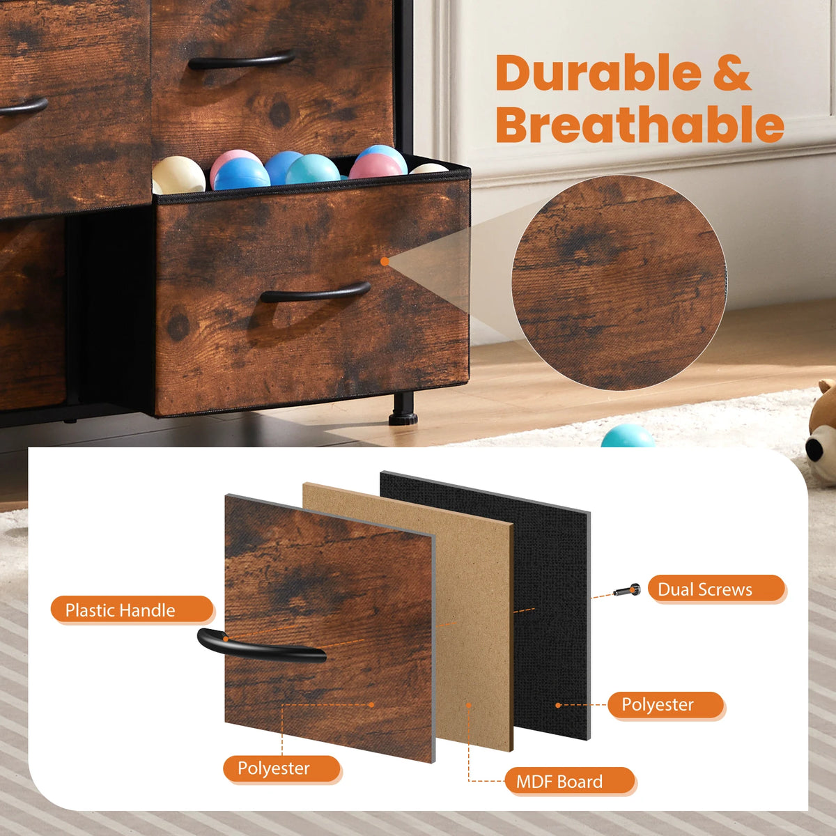 JHK Cômoda para quarto com 9 gavetas de armazenamento de tecido, guarda-roupa alto, organizador de peito, armário de roupas para adultos e crianças